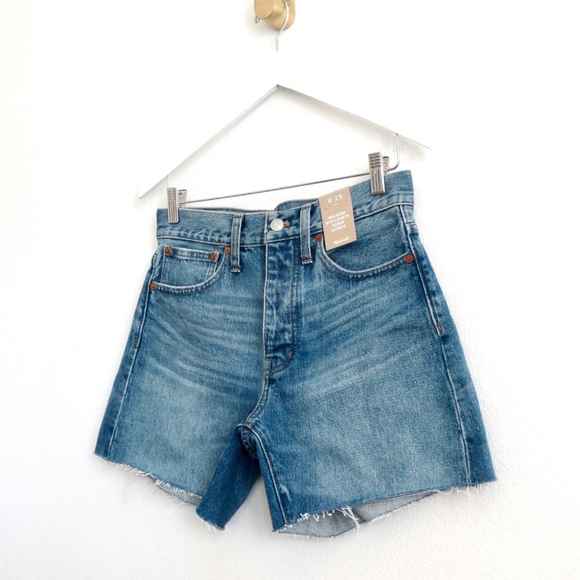 NEW! Madewell Relaxed Mid-Length Denim Shorts Button Fly Blue SZ 25 - Picture 8 of 14